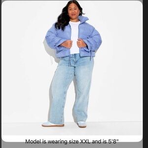 Women's Bow Puffer Jacket - Wild Fable™ Blue Pinstripe - XXL